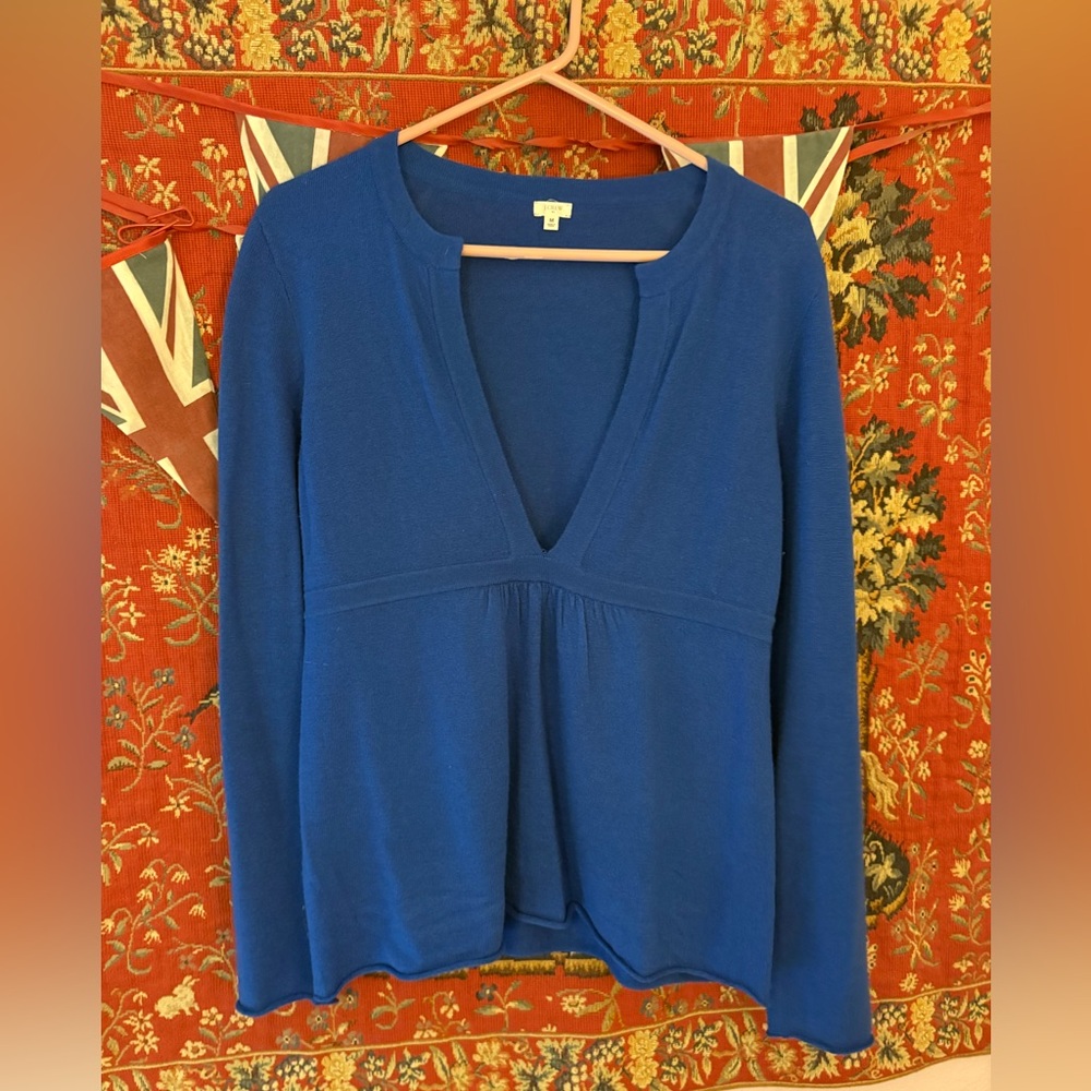Deep Blue V-Neck Long Sleeve Top